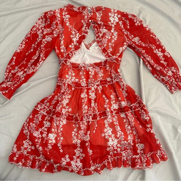 Long sleeve floral red dress - Picture 2 of 4